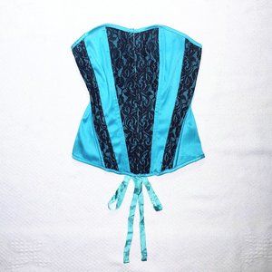 Charlotte Russe Turquoise and Black Lace Corset Top